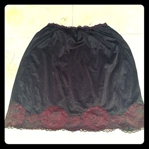 Vintage black slip skirt with lacy trim Womens S/M